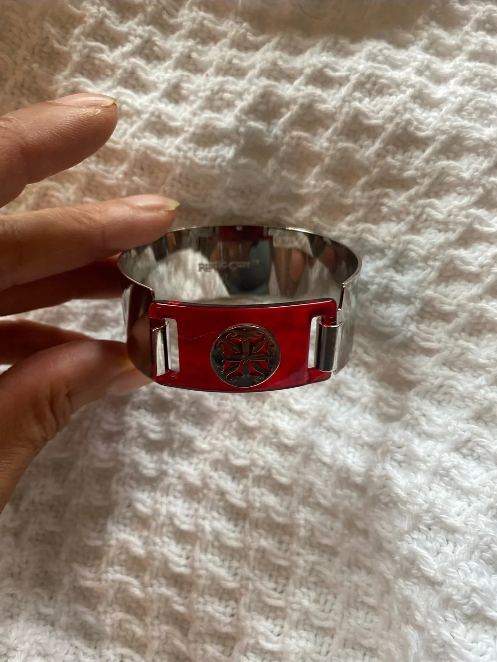 Rustic cuff Silver-Tone Bracelet with Logo Medallion